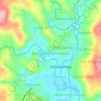 Mapa topográfico Baixada Fluminense, altitud, relieve