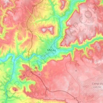 Mapa topográfico Millau, altitud, relieve