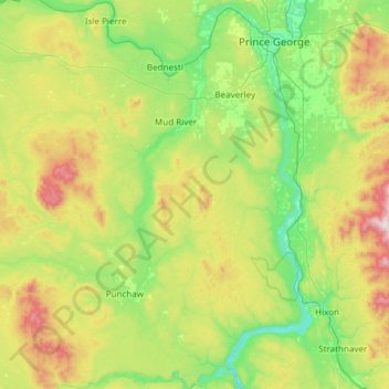 Mapa topográfico Area C (Chilako River/Nechako), altitud, relieve