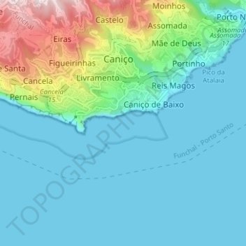 Mapa topográfico Reserva Natural Parcial do Garajau, altitud, relieve