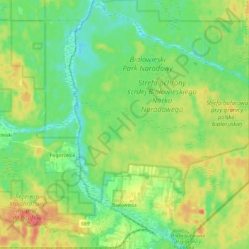 Mapa topográfico Białowieża, altitud, relieve