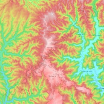 Mapa topográfico Kulnura, altitud, relieve