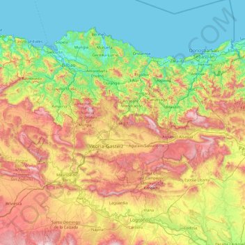 Mapa topográfico Autonomous Community of the Basque Country, altitud, relieve