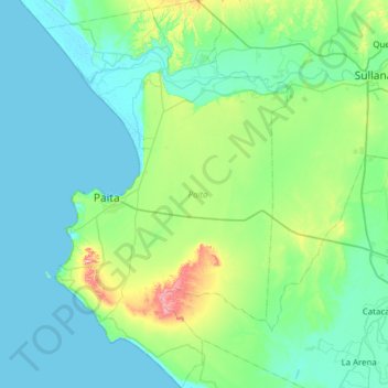 Mapa topográfico Paita, altitud, relieve