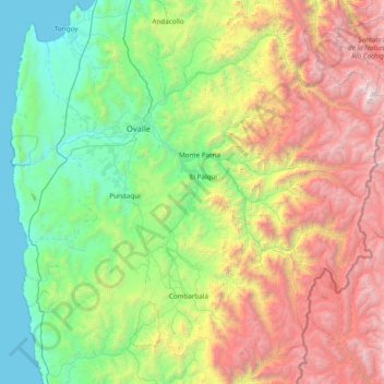 Mapa topográfico Provincia de Limarí, altitud, relieve