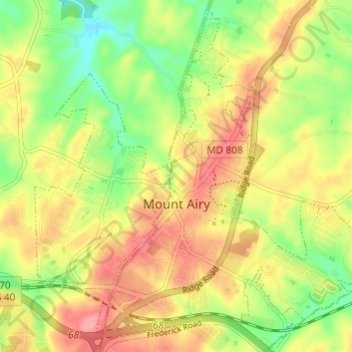 Mapa topográfico Mount Airy, altitud, relieve