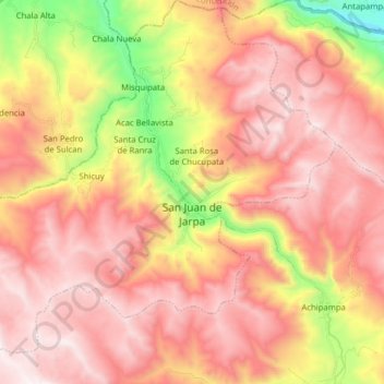 Mapa topográfico San Juan de Jarpa, altitud, relieve