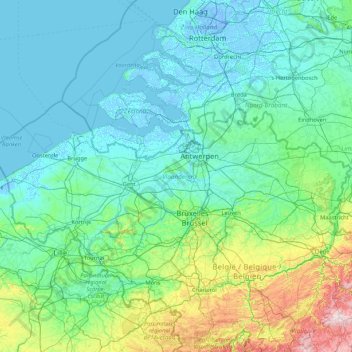 Mapa topográfico Flanders, altitud, relieve