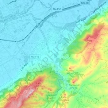Mapa topográfico Beniaján, altitud, relieve