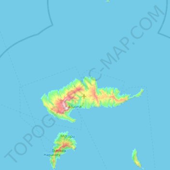 Mapa topográfico Hiva Oa, altitud, relieve
