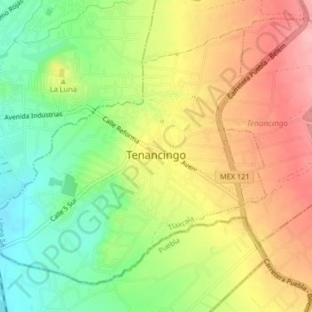 Mapa topográfico Tenancingo, altitud, relieve