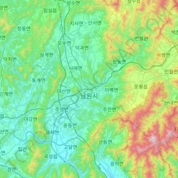 Mapa topográfico Namwon-si, altitud, relieve