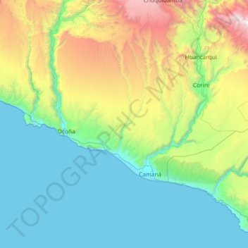 Mapa topográfico Provincia de Camaná, altitud, relieve