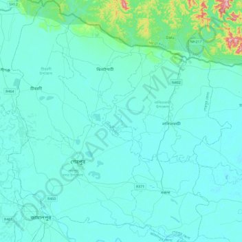 Mapa topográfico Sherpur District, altitud, relieve