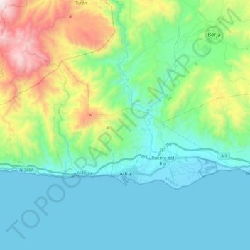 Mapa topográfico Adra, altitud, relieve