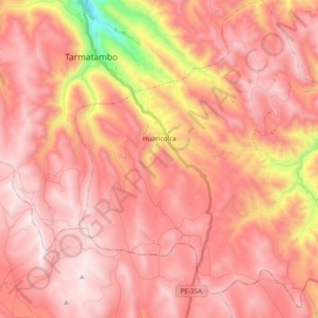 Mapa topográfico Huaricolca, altitud, relieve
