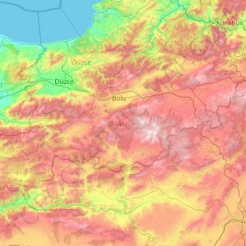 Mapa topográfico Bolu, altitud, relieve