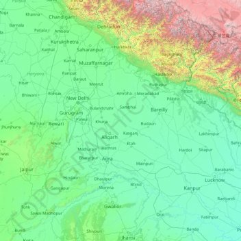 Mapa topográfico Yamuna, altitud, relieve