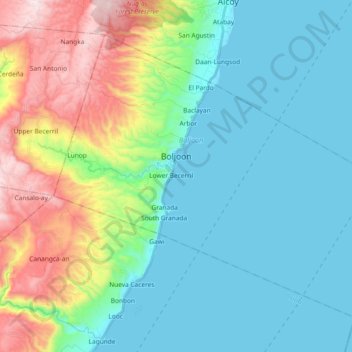 Mapa topográfico Boljoon, altitud, relieve
