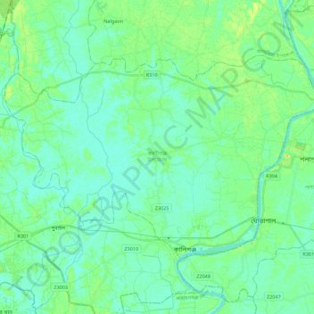 Mapa topográfico Kaliganj Upazila, altitud, relieve