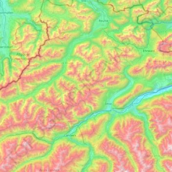 Mapa topográfico Lechtaler Alpen, altitud, relieve