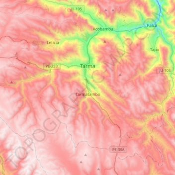Mapa topográfico Tarma, altitud, relieve