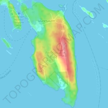Mapa topográfico Penelakut Island, altitud, relieve