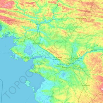 Mapa topográfico Loire-Atlantique, altitud, relieve