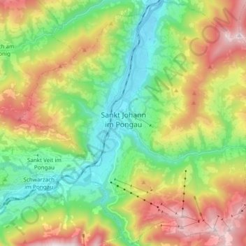 Mapa topográfico Sankt Johann im Pongau, altitud, relieve