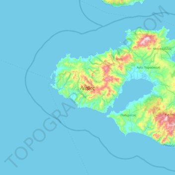 Mapa topográfico Lesbos, altitud, relieve
