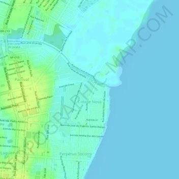 Mapa topográfico Cidade Nova, altitud, relieve