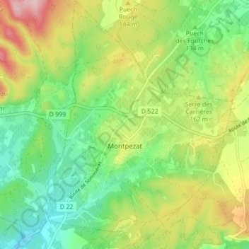 Mapa topográfico Montpezat, altitud, relieve