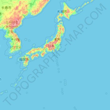 Mapa topográfico Japon, altitud, relieve
