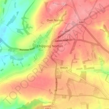 Mapa topográfico Chipping Norton, altitud, relieve