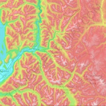 Mapa topográfico Area B (South Fraser Canyon/Sunshine Valley), altitud, relieve