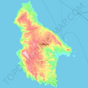 Mapa topográfico Kythira, altitud, relieve
