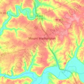 Mapa topográfico Mount Washington, altitud, relieve