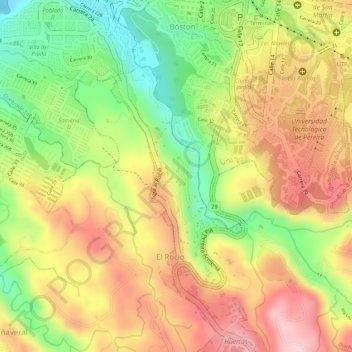 Mapa topográfico El Rocio, altitud, relieve