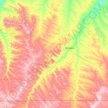 Mapa topográfico Powder River County, altitud, relieve