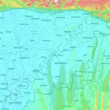Mapa topográfico Sylhet Division, altitud, relieve