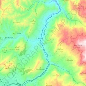 Mapa topográfico Corrales, altitud, relieve