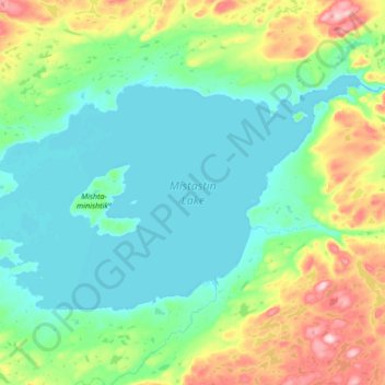 Mapa topográfico Mistastin Lake, altitud, relieve
