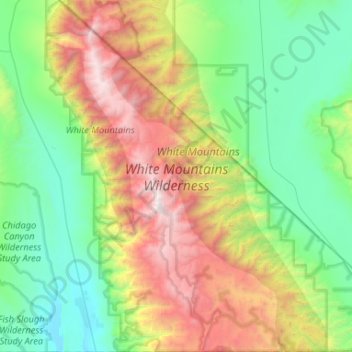 Mapa topográfico White Mountains Wilderness Area, altitud, relieve