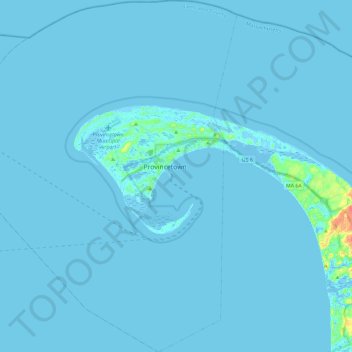 Mapa topográfico Provincetown, altitud, relieve