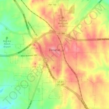 Mapa topográfico Decatur, altitud, relieve