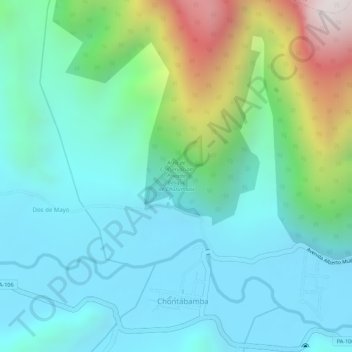 Mapa topográfico Área de Conservación Privada Bosque de Churumazú, altitud, relieve