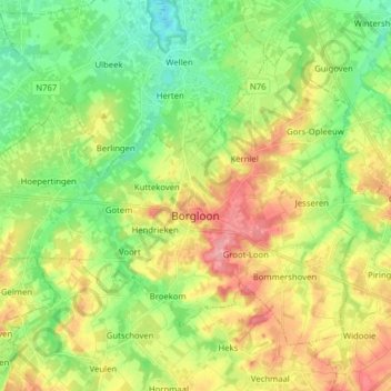 Mapa topográfico Borgloon, altitud, relieve