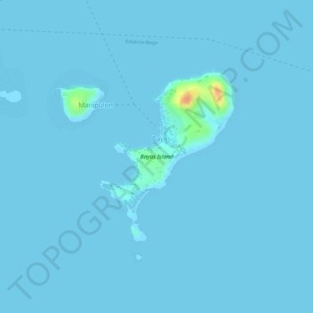 Mapa topográfico Bayas Island, altitud, relieve