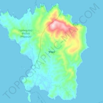 Mapa topográfico Psara, altitud, relieve