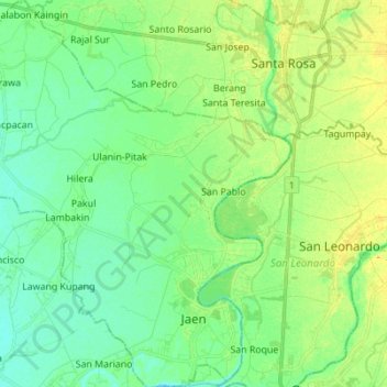 Mapa topográfico Jaen, altitud, relieve